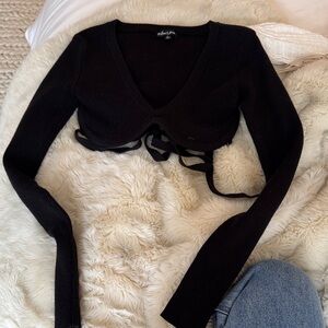 For Love And Lemons Black Knit Cropper Sweater with tie in back